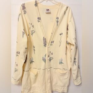 ART UNLIMITED SPORTSWEAR LONG SLEEVE PLANTS PRINT V-NECK CARDIGAN/POCKETS.